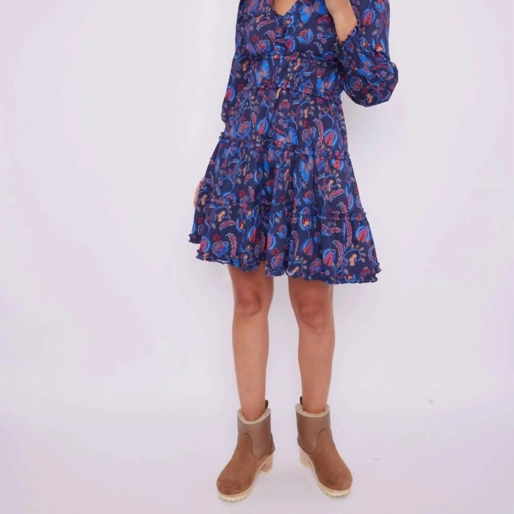 Sail to Sable Aztec Floral  Long Sleeve Smocked Waist Dress